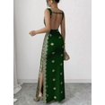 thumbnail image 4 of Dark Green Womens Elegant Square Neck Spaghetti Strap Backless Slit Hem Fitted Maxi Dress With Gold Embroidery, 4 of 7
