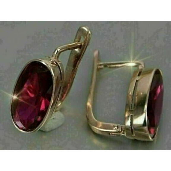 Shining 4.00Ct Oval Cut Red Garnet Diamond Hoop LeverBack Earrings 14K Yellow Gold Finish Silver