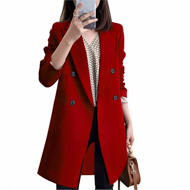 Hauts Décontractés pour Femmes Mode Féminine Décontractée Manteau Haut Uni à Manches Longues avec Col Rabattu et Boutons Hauts de Bureau Décontractés pour Femmes