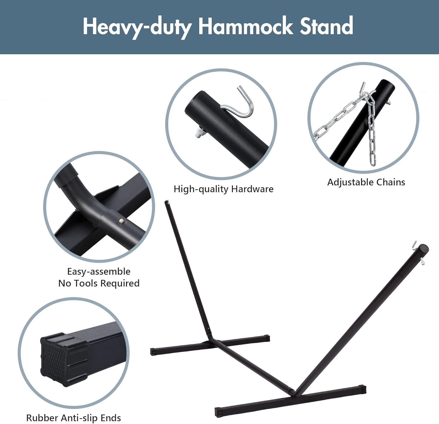 Double Hammock with Stand 12FT, Heavy Duty Hammock with Stand for Outdoors, 450 LBS Weight Capacity, Blue Stripes