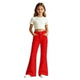 thumbnail image 3 of Shadoumai Girls School Uniform Pants Dress Bottoms Size 6-15 Years | Elastic High Waisted, with Pockets, Wide Leg, Decorative Button, Front Seam, Cute Fall Winter Clothes,11-12 Years, 3 of 8