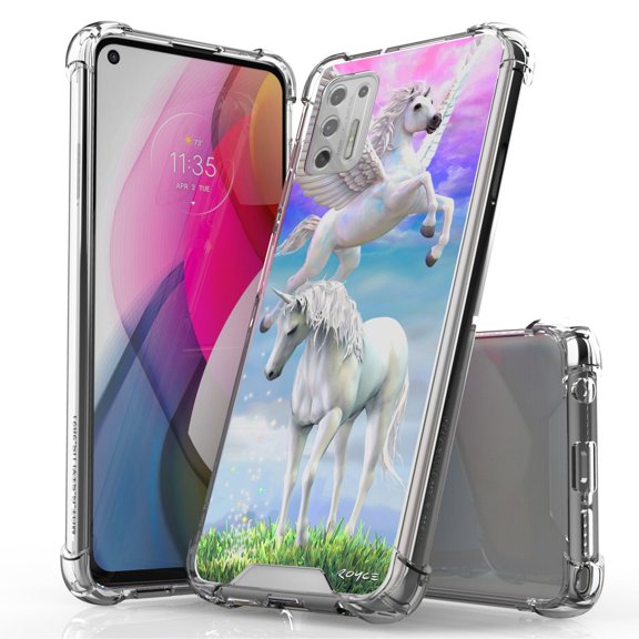ANJ Hybrid Slim Hard Back Cover Case Flexible Bumper for Motorola Moto G Stylus 2021 - Pegasus and Unicorn