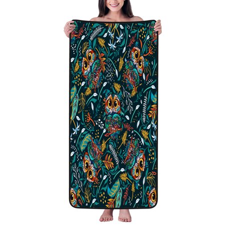 Coral Velvet Bath Towel 27x55in Owl Heads Bath Towel With Good Water Absorption Fabric Towel