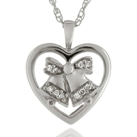 Precious Moments Sterling Silver Diamond Accent Wedding Bell Heart Pendant with Chain, 18