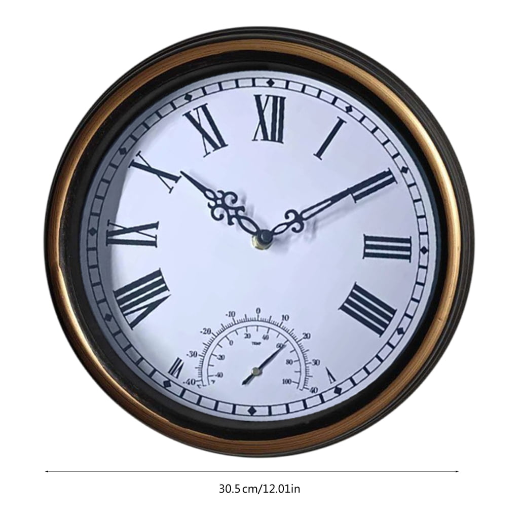 CIYISON 12Inch Outdoor Thermometer Clock Waterproof Wall Clock Wall Mounted Thermometer