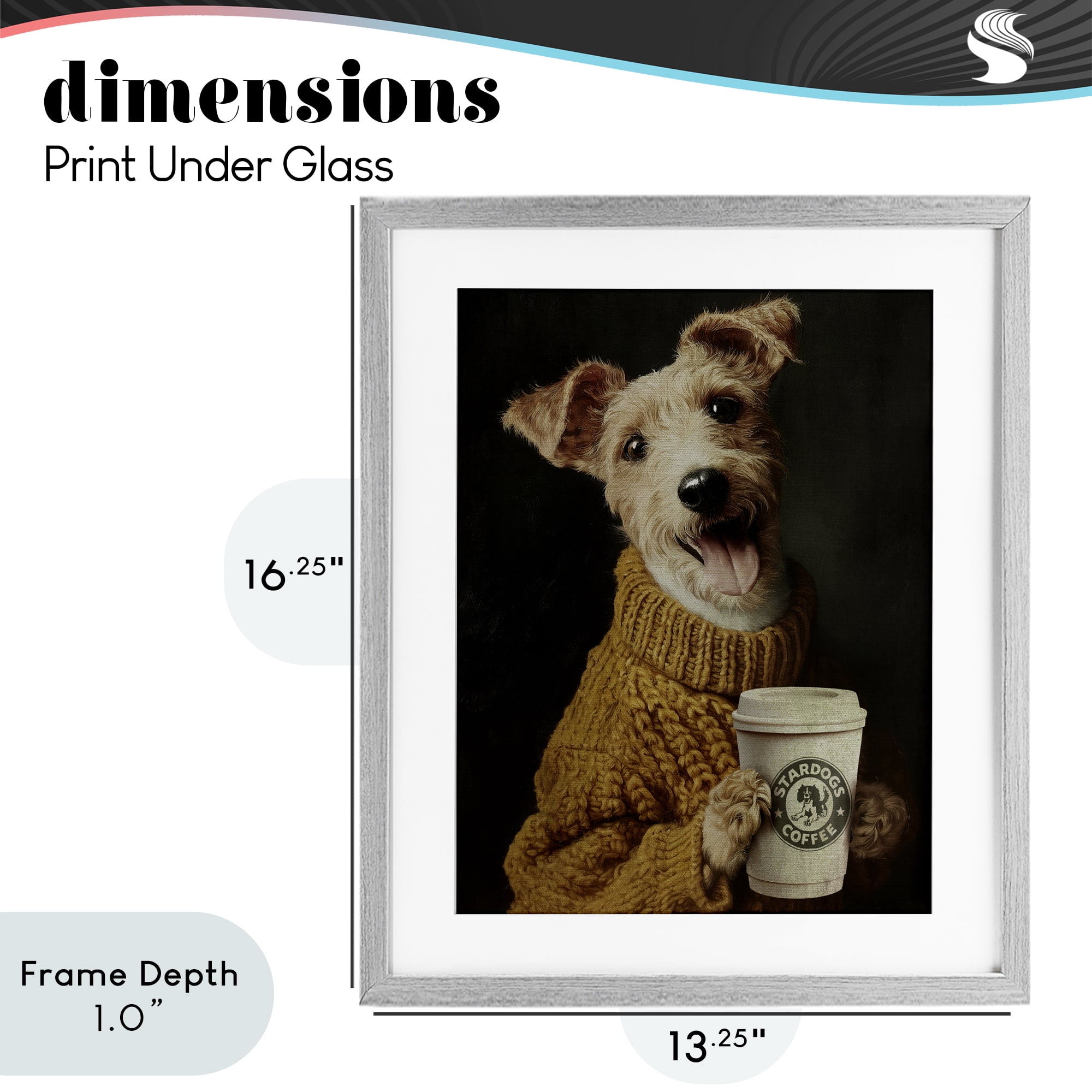 Stupell Industries Latte Lover Dog in Sweater Gray Framed Print Under Glass, design by Svetlana Aleynikova