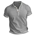 thumbnail image 6 of ZunFeo Mens Waffle Knit Henley Shirt Short Sleeve Slim Fit Casual Button Tee Gray Contrast Trim Top,Size XL, 6 of 6
