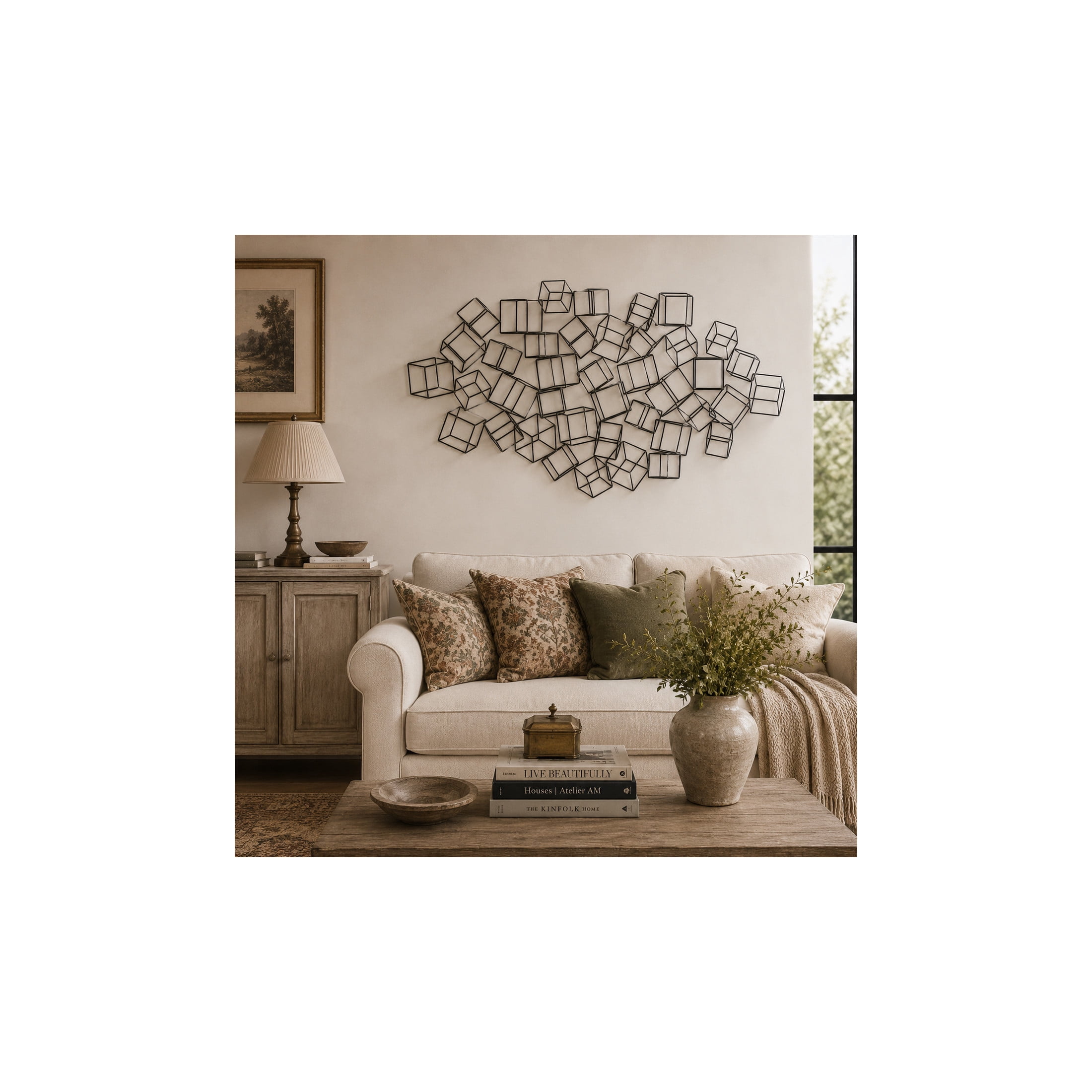 DecMode Black Metal 3D Layered Wire Cube Geometric Wall Decor