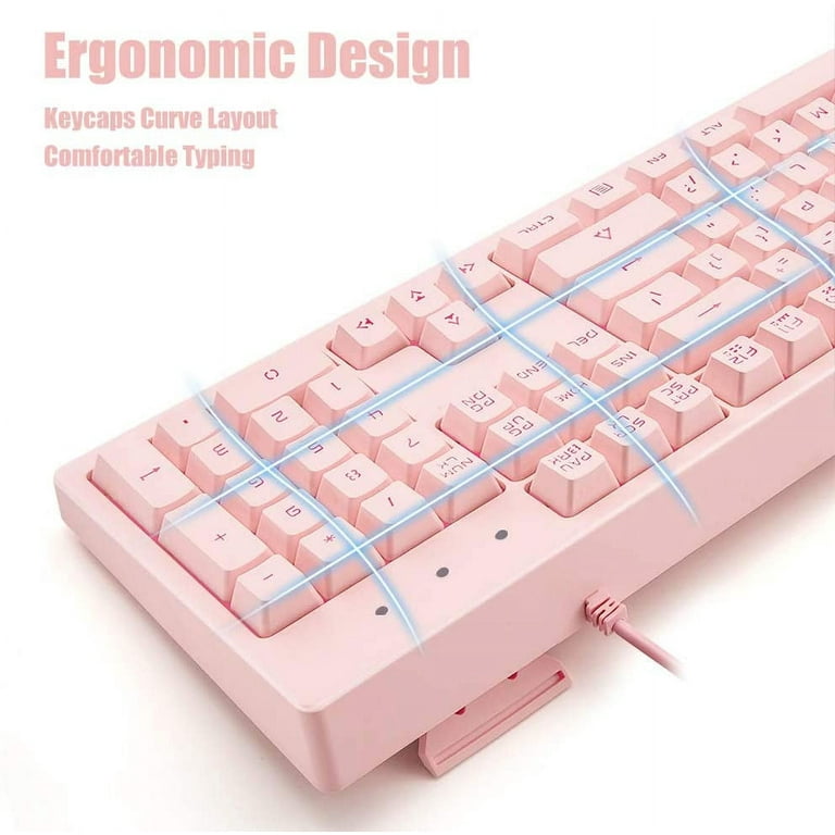 Pink Keyboard with 7-Color LED Backlit, 104 Keys Quiet Pink Keyboard with 7-Color LED Backlit, 104 Keys Quiet