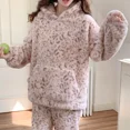thumbnail image 5 of 2023 Winter Sexy Leopard Long Sleeve Hooded Thick Warm Flannel Pajama Sets Women Korean Coral Velvet Sleepwear Homewear Clothes (529,M), 5 of 7