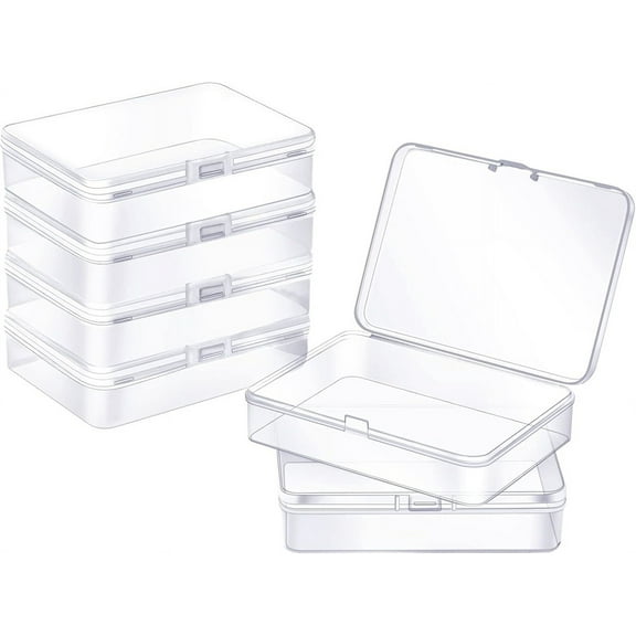 Clear Containers with Hinged Lid,Flat Square Storage Box,Plastic Rectangle Box,Jewelry Display Box,Beads Crafts Organizer,for Earrings Small Tools Crafts Accessories 6PCS