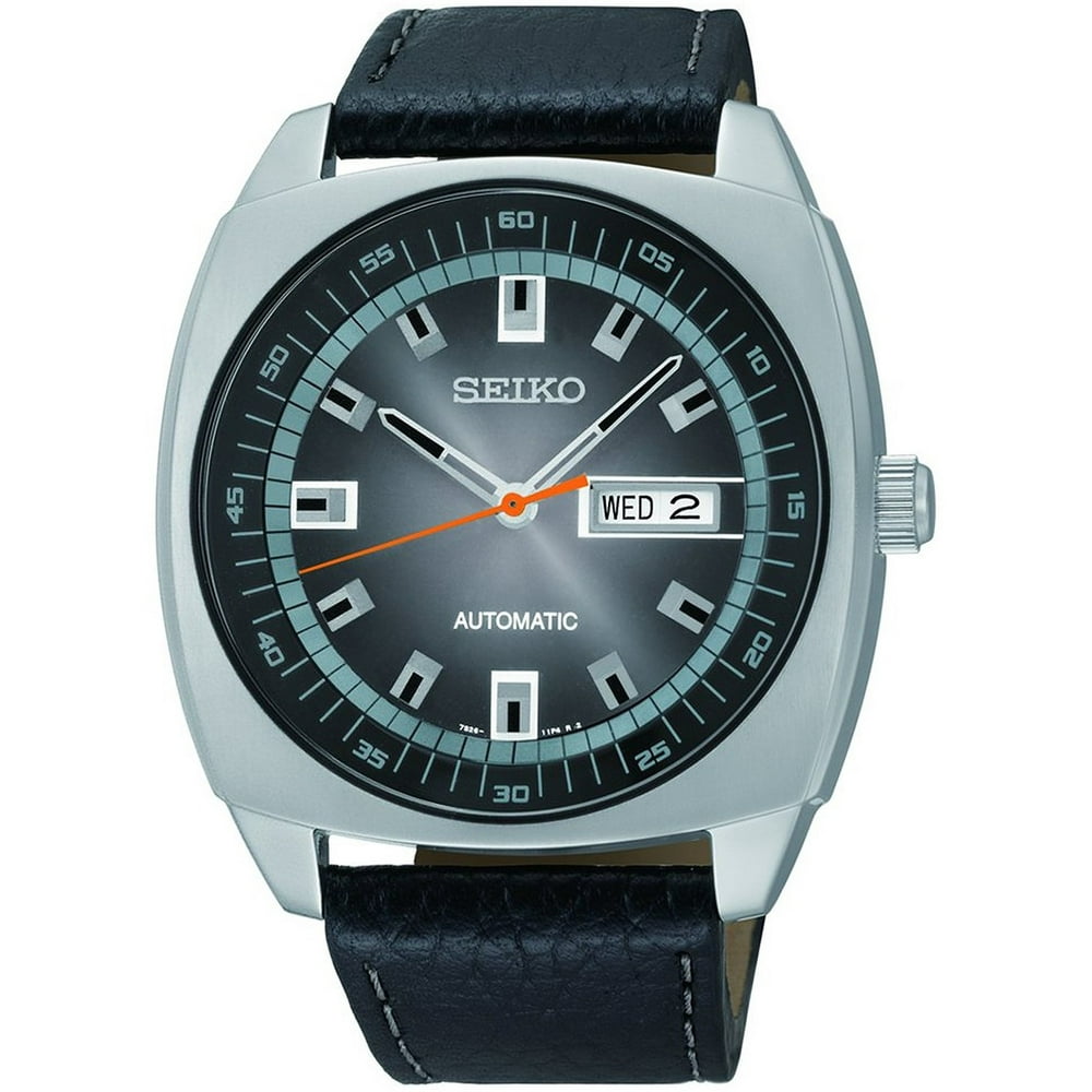 Seiko Seiko Men's SNKN01 Recraft Black Dial Black Leather Strap