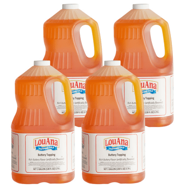 LouAna Butter Flavored Topping, Premium Movie Theater Style Popcorn Oil, 1 Gallon Jug, Bulk Case of 4 (31.2 lbs Total), Professional Concession Grade
