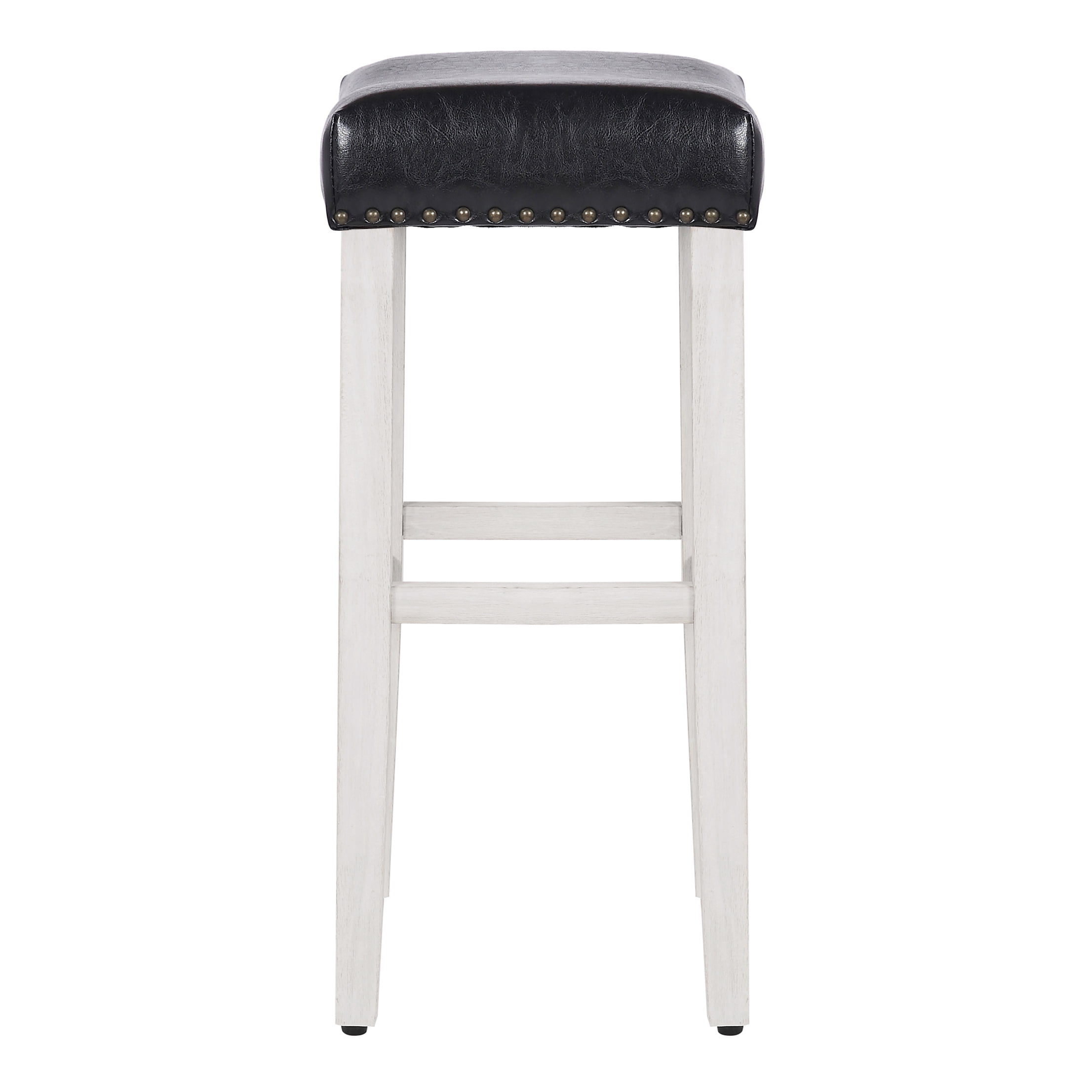 Polytrends Jameson Upholstered Polyester 29" Bar Stool with White Legs - (Set of 2) Antique White/Black