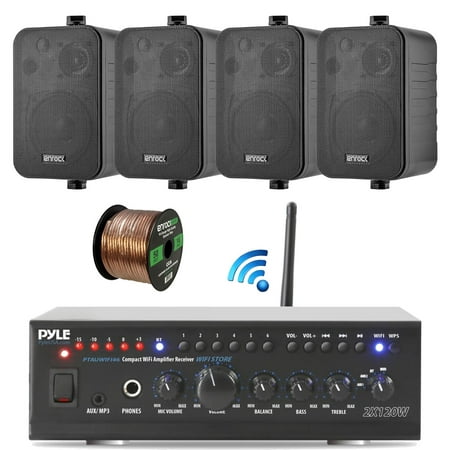 Pyle WiFi Bluetooth Stereo Amplifier 240-Watt Home Theatre Receiver, 2x Enrock 4