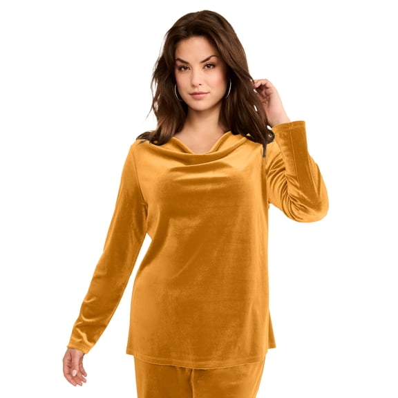Roaman's Women's Plus Size Cowl Neck Velour Tee