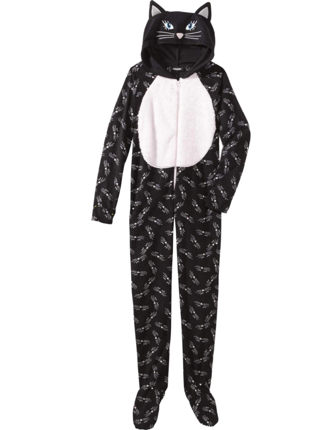 Women Black Kitty Cat Kitten Whiskers Union Suit Blanket Sleeper Pajama Walmart Com
