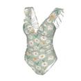 thumbnail image 4 of Yiaed Daisies Flowers Print Women's Ruffled One Piece Swimsuit V Neck Swimwear Slimming Monokini for Woman-X-Large, 4 of 8