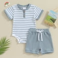 thumbnail image 2 of Bagilaanoe 2pcs Newborn Baby Boy Girl Shorts Set Short Sleeve Striped Romper Tops + Shorts 3M 6M 9M 12M 18M Infant Casual Summer Clothes, 2 of 7