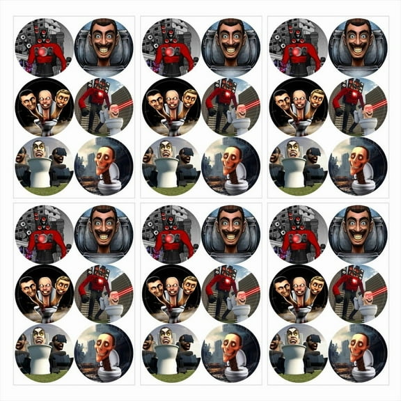 Titan TV Man Skibidi Toilet Stickers Party Favors Labels Birthday Thank You Themed Round Circle Baby Shower 60pcs