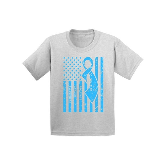Awkward Styles Youth Prostate Cancer Awareness Graphic Youth Kids T-shirt Tops Light Blue Ribbon