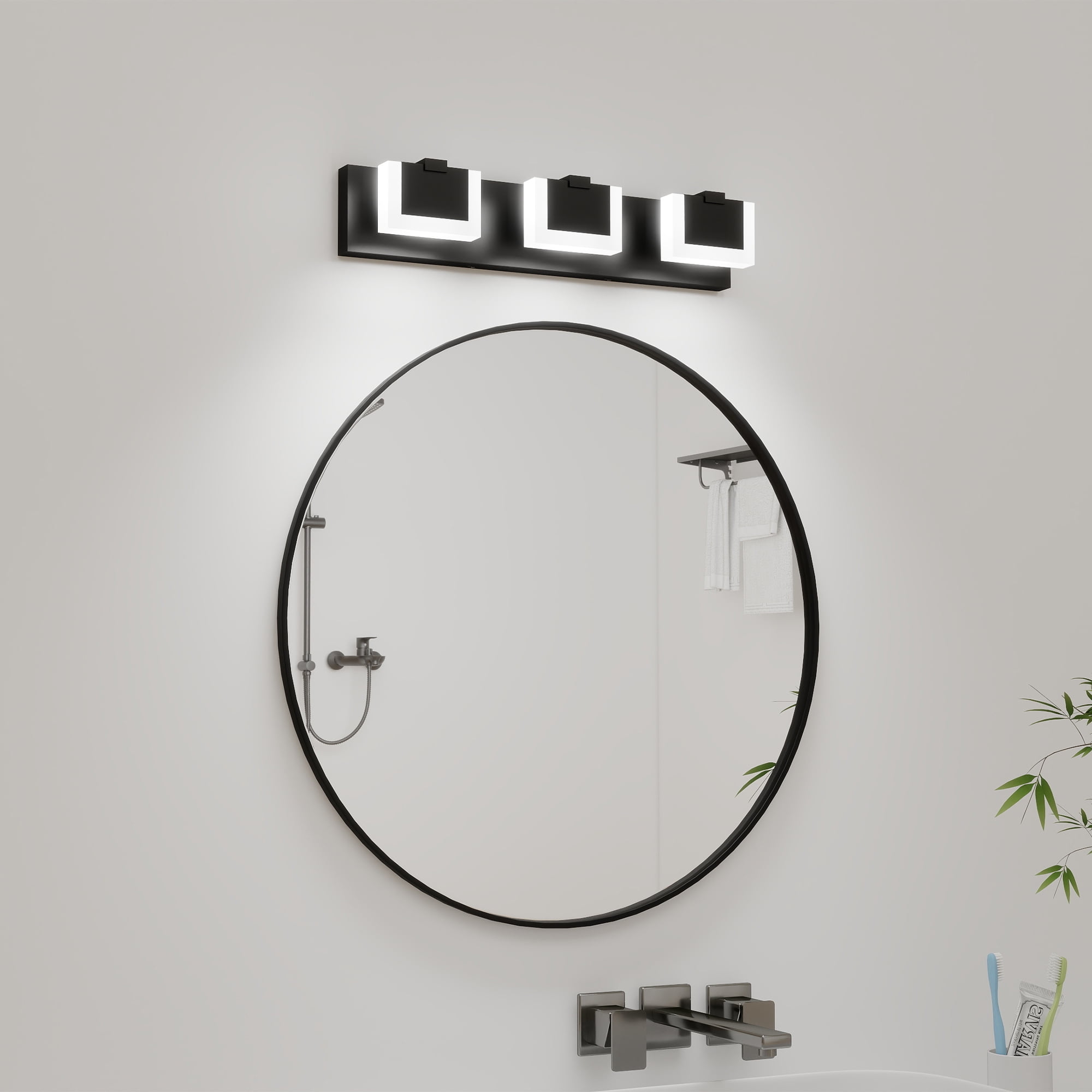 3-Light LED Vanity Light, 22 Inch, Dimmable for Bathroom, Matte Black Modern
