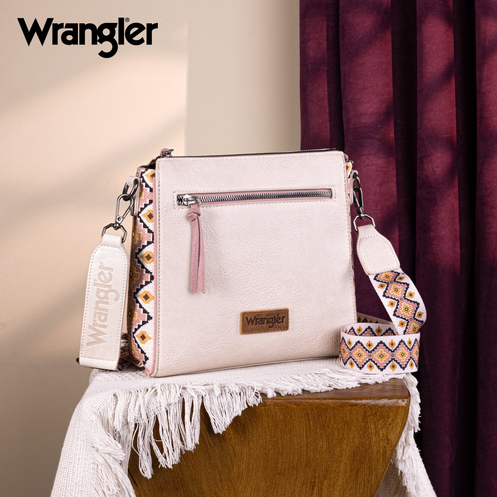 Wrangler Aztec Crossbody Bags Boho Shoulder for Women, Beige