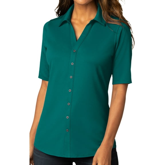 Womens Professional Button-Down Stretch Shirt, Medium Dark Teal