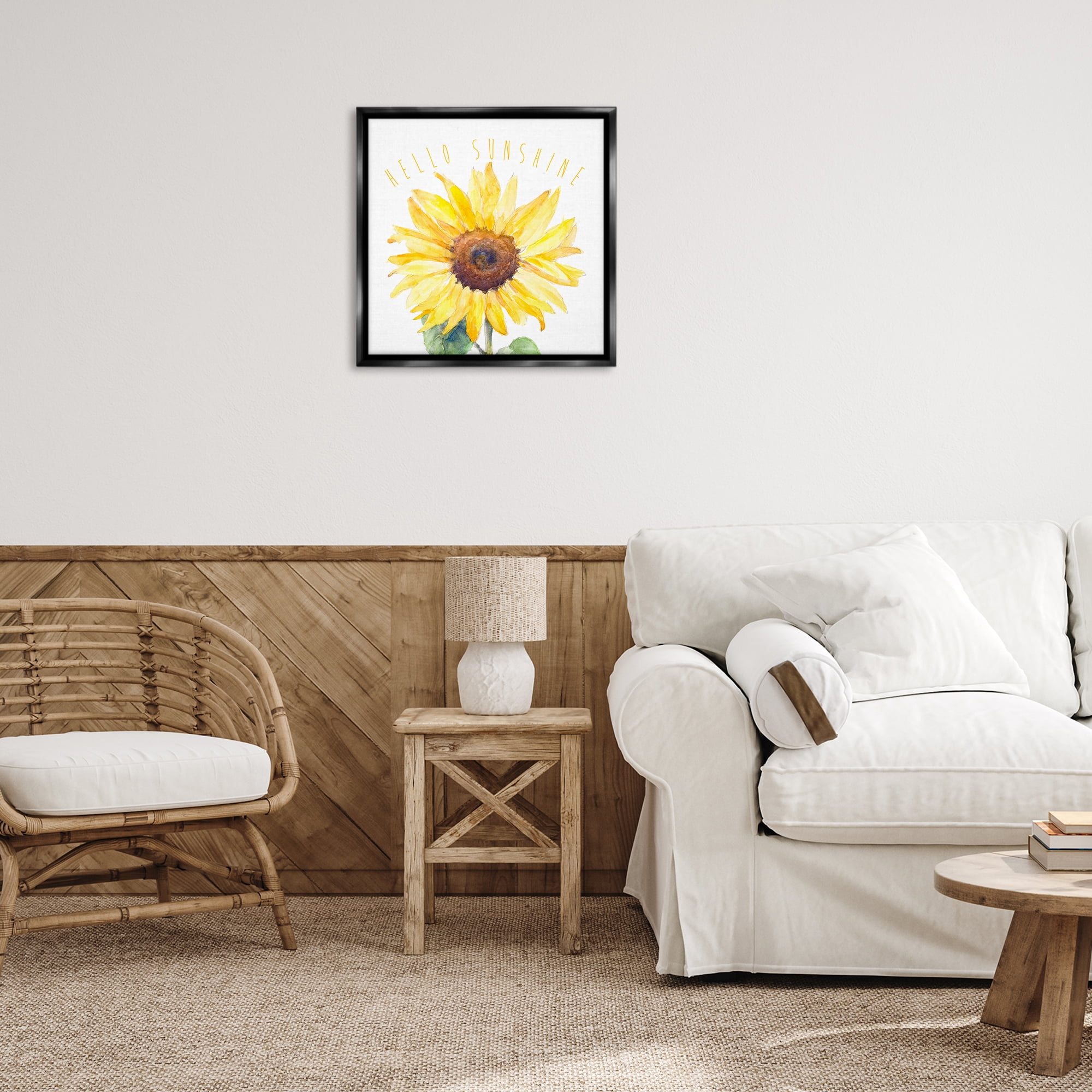 Stupell Industries Hello Sunshine Bloom Plants & Flowers Painting Black Floater Framed Canvas Art Print Wall Art, 25 x 25