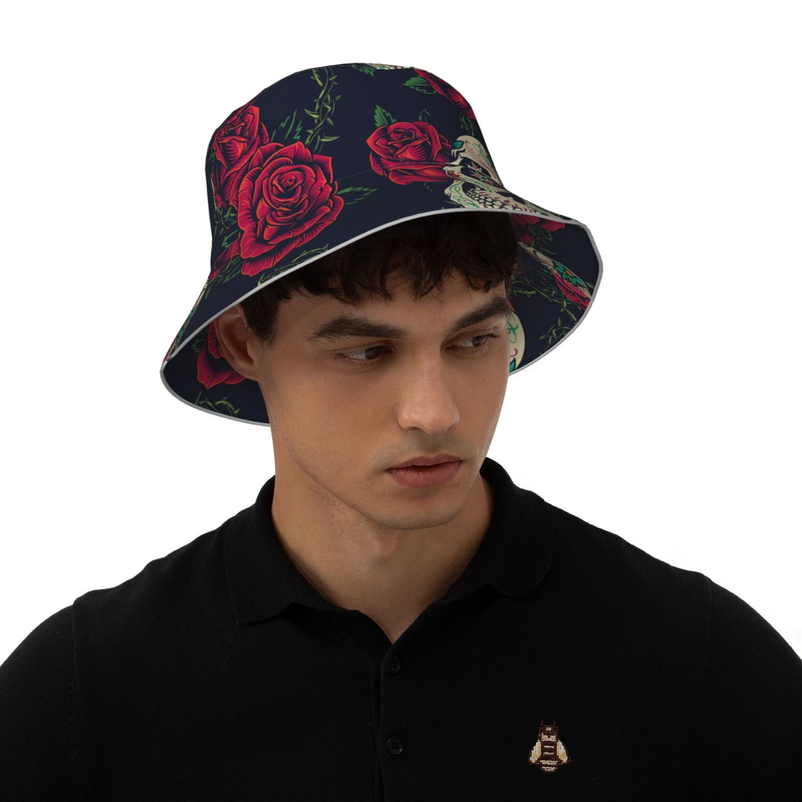 Kdxio Reflective Bucket Hat - Roses Skulls Print Bucket Hat for