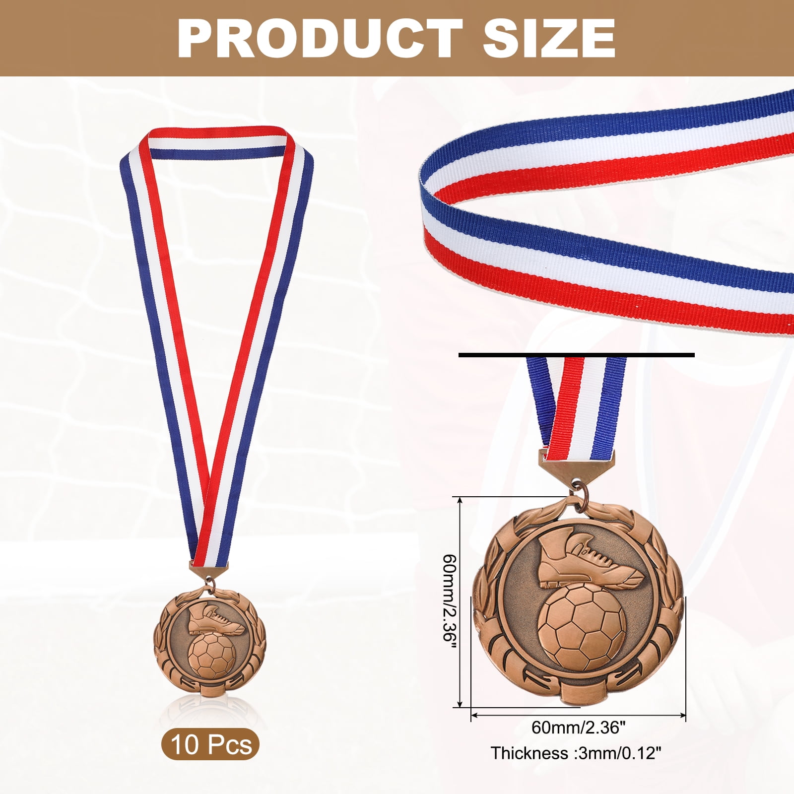 Uxcell Football Events Wheat Award Medals with Ribbons, Winner Medals Prizes for Competitions Sports Party Red