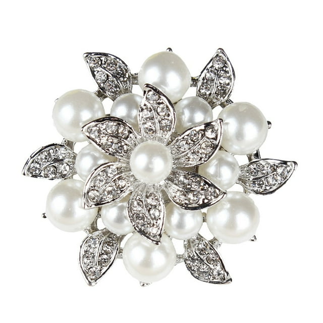 MasteelfCA 2PCS Fashion Rhinestones Pearls Wedding Party Shoe Clips Double Leaf Flowers Crystals Shone Buckles (Silver)