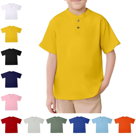 Boys Uniform T-Shirts Short Sleeve Henley Shirts Moisture Wicking Shirts for Boys 13-14 Years
