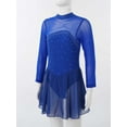 thumbnail image 2 of Sxiwei Kids Girls Long Sleeve Mesh Splice Figure Skating Dress with Rhinestone Keyhole Back Gymnastic Royal Blue 16, 2 of 6