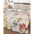 thumbnail image 3 of Quilts Twin Size Bedding Set, Pink Floral Lightweight Quilted Comforter, Watercolor Flowers Botanical Linen Texture Soft Reversible Bedspread Coverlet with Pillow Covers for All Season, 68" x 86", 3 of 7