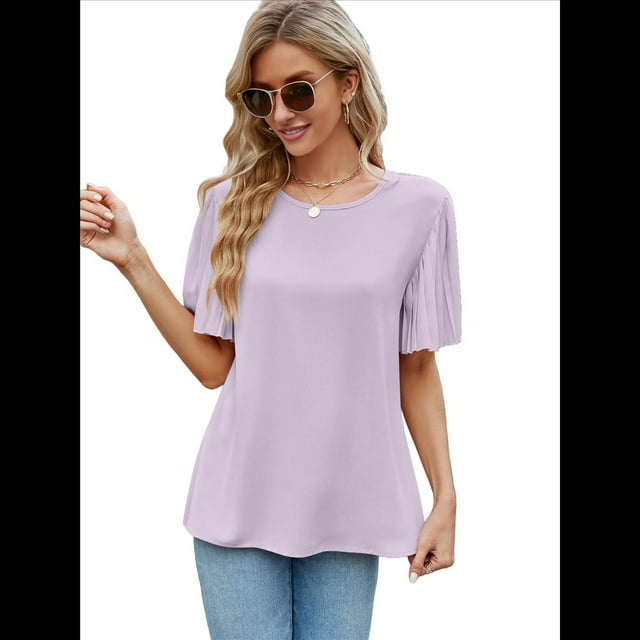 Blusas de Mujer 2025, Camisetas Casuales de Acampanada, Camisetas Básicas de Verano con Cuello Redondo, Blusas Lindas, Moradas, XXL