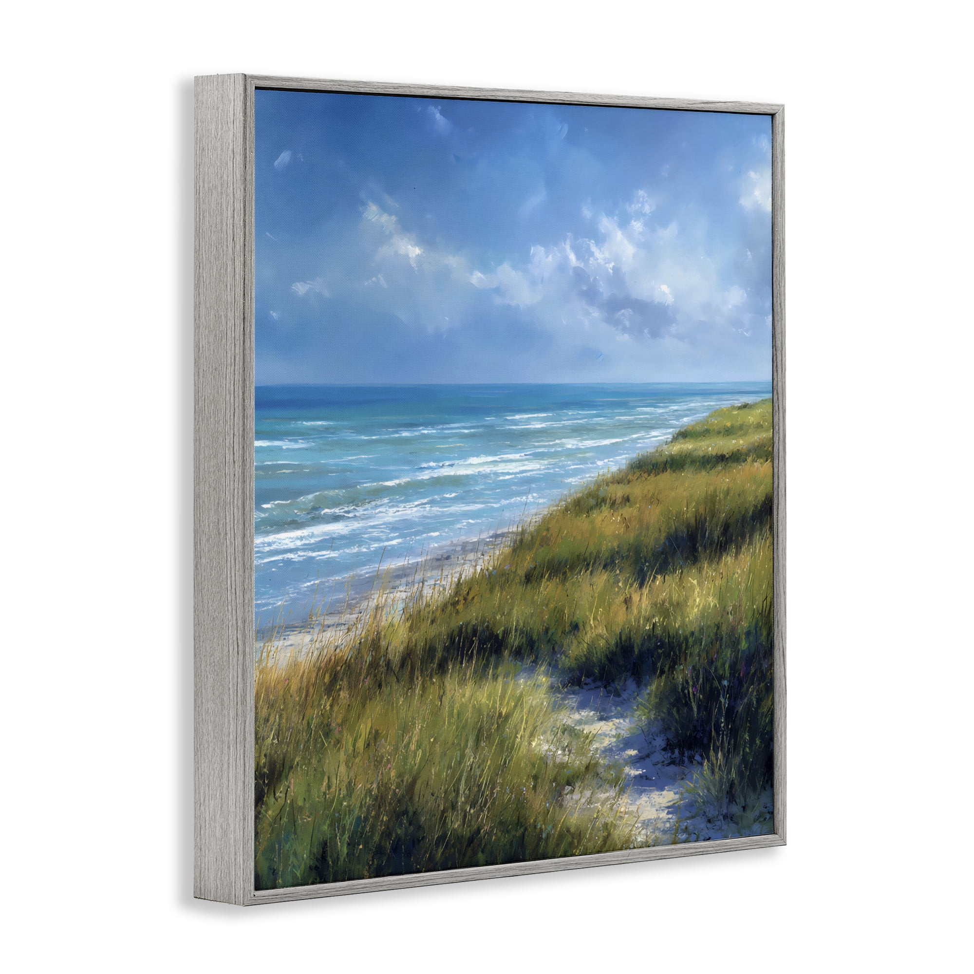 Stupell Industries Coastal Grass & Rolling Waves Gray Framed Giclee Art, design by Franklyn Gregory