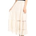 thumbnail image 1 of Sakkas Salina Boho Maxi Skirt with Embroidery and Crochet Lace  Adjustable Waist - Ecru - XL, 1 of 4