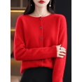 thumbnail image 3 of Cárdigan de manga larga 2024, nuevo suéter de moda para mujer, 100 % lana merino, camisetas, jerseys, prendas de punto con cuello redondo, ropa de primavera y otoño para mujer, 3 of 5
