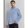 thumbnail image 2 of DARING DIVA Men's Striped Turtleneck Long Sleeves Pullover Stripes T-Shirt L Navy White, 2 of 6