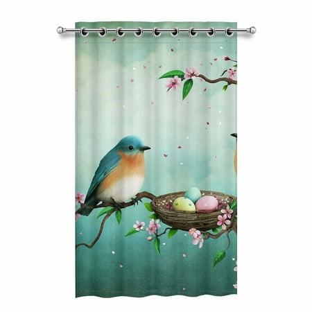 Mkhert Easter Blue Birds And Eggs In Nest Blackout Window Curtain