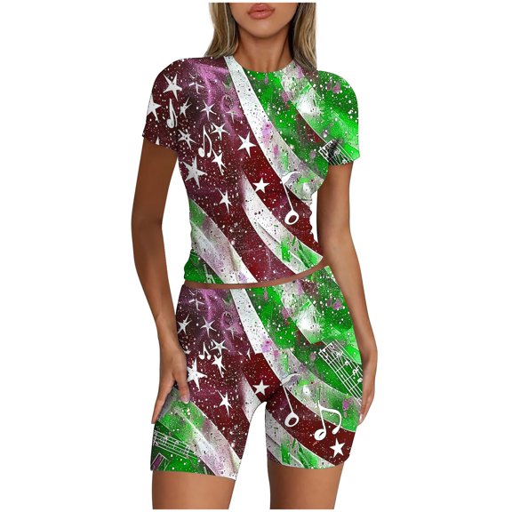 SnZhen Two Piece Sets for Women Summer Casual Spring And Summer Women Solid Short Sleevele Round-Neck Blouses Tops Shorts Elastic Waist Sets