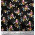 thumbnail image 2 of Soimoi Black Cotton Duck Fabric Leaves,Floral & American Robin Bird Printed Fabric 1 Yard 42 Inch Wide, 2 of 3
