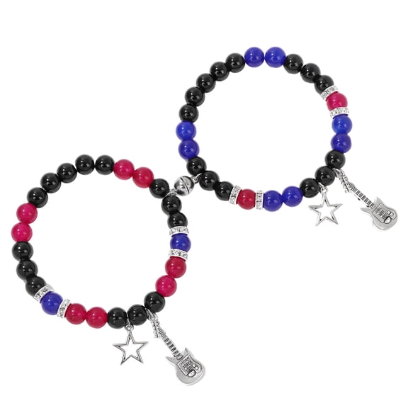 DESIGNICE Long Distance Touch Bracelets for Couples – Blue and Pink Matching Couple Bracelets 2 Pack with Magnetic Heart Charm – Gifts for Couples Who Have Everything,Romantic Gift for Him and Her