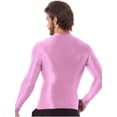 thumbnail image 2 of YiZYiF Mens Glossy O Neck Long Sleeve T-Shirt Solid Color Slim Fit Tops for Yoga Workout Pink L, 2 of 6