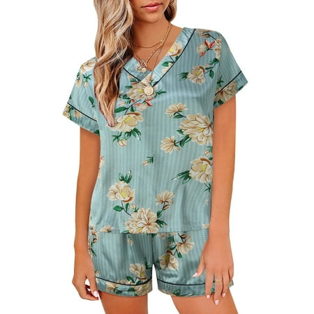

NECHOLOGY Women Pajamas Set Satin Sleepwear Lingerie V Neck Shirt Shorts Boyfriend And Girlfriend Matching Christmas Pajamas Pajamas A XX-Large
