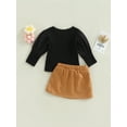 thumbnail image 4 of hirigin 2PCS Toddler Girls Fall Outfits, Long Lantern Sleeve Ribbed Knit Tops + Button Skirt Set, 4 of 8