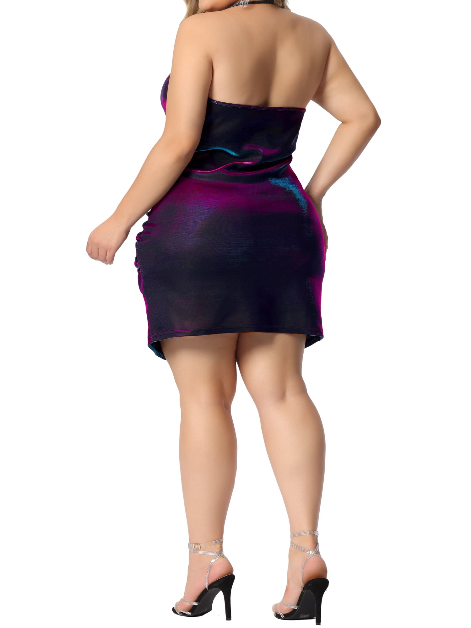 Unique Bargains Women's Plus Size Party Spaghetti Swing Bodycon Sexy Mini Dress 4X Blue