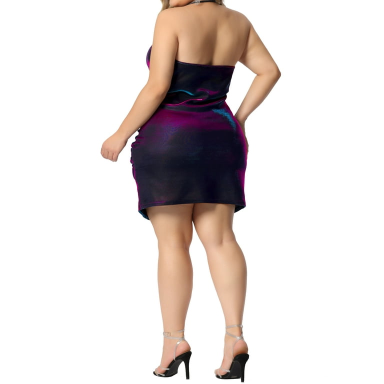 Unique Bargains Women s Plus Size Party Spaghetti Swing Bodycon Sexy Mini Dress 4X Blue