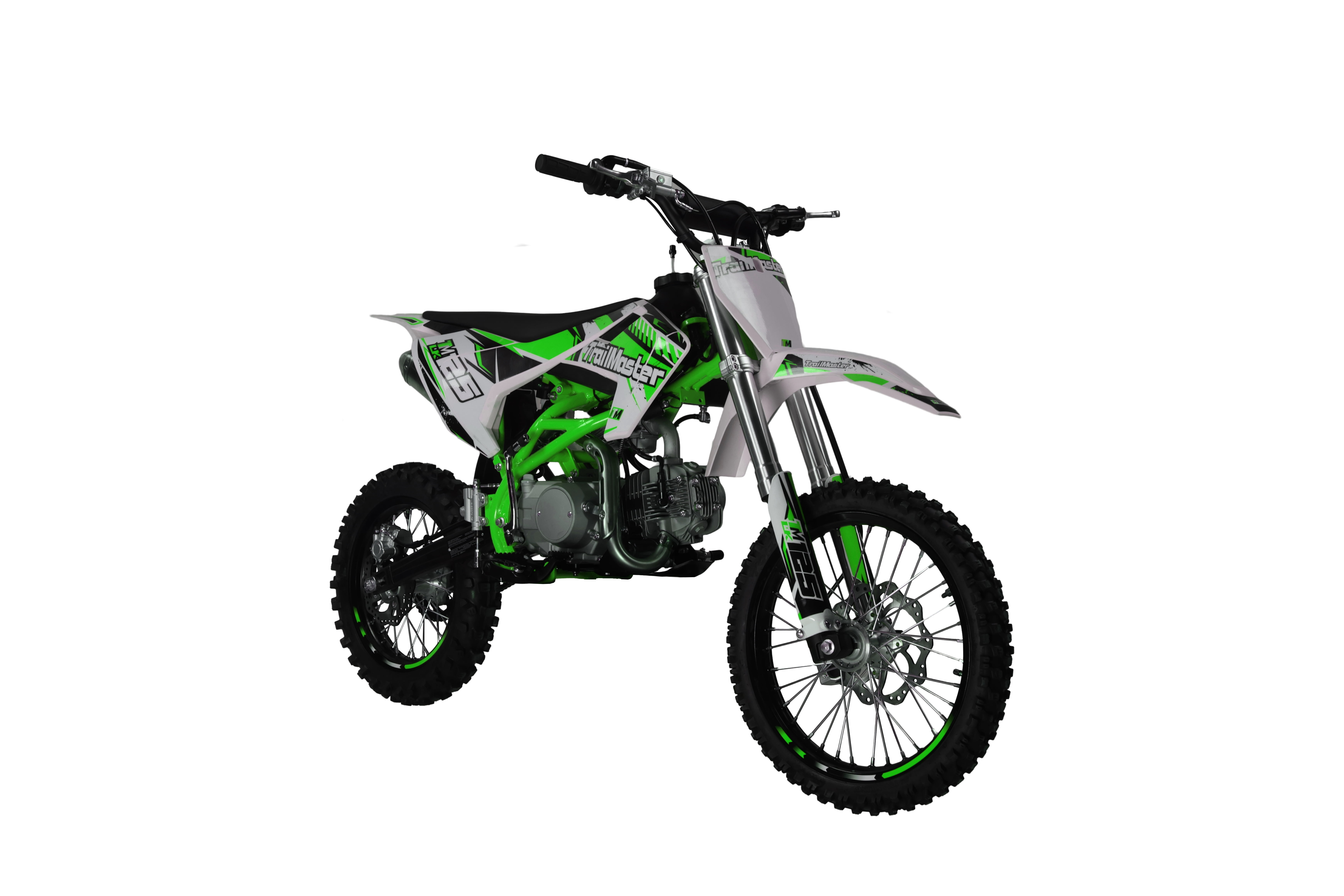 TrailMaster LK125 123cc Youth Dirt Bike, Max Speed 45 mph, Ages 16+, 32.9" Seat Height, 17"/14" Tires, Electric & Kick Start, Inverted Forks (Green)